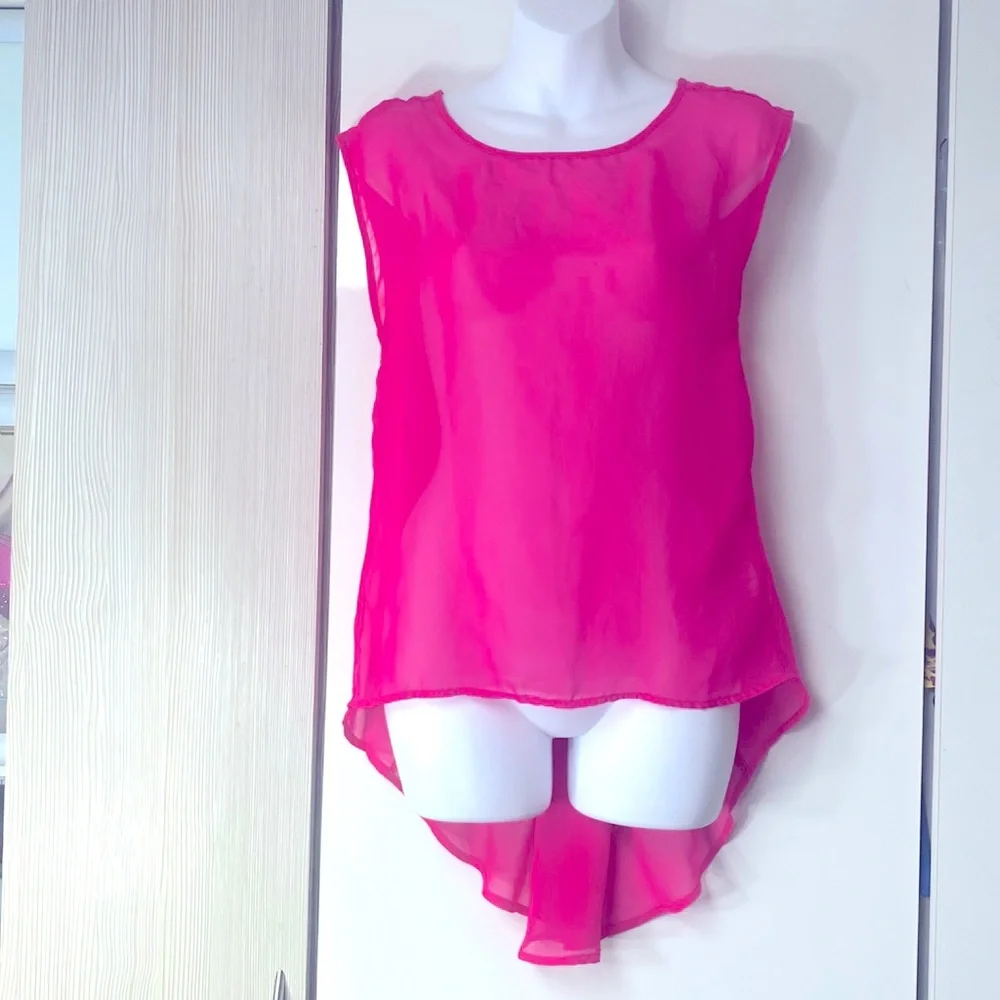Sheer Chiffon neon pink flowy blouse, Jennifer Lopez high - Picture 5 of 11